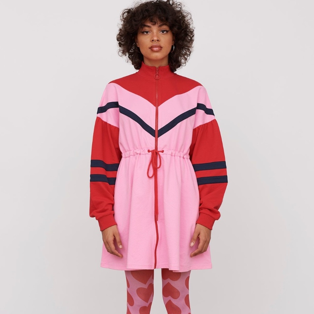 Lazy Oaf Pink and Red Sweater Dress MEDIUM